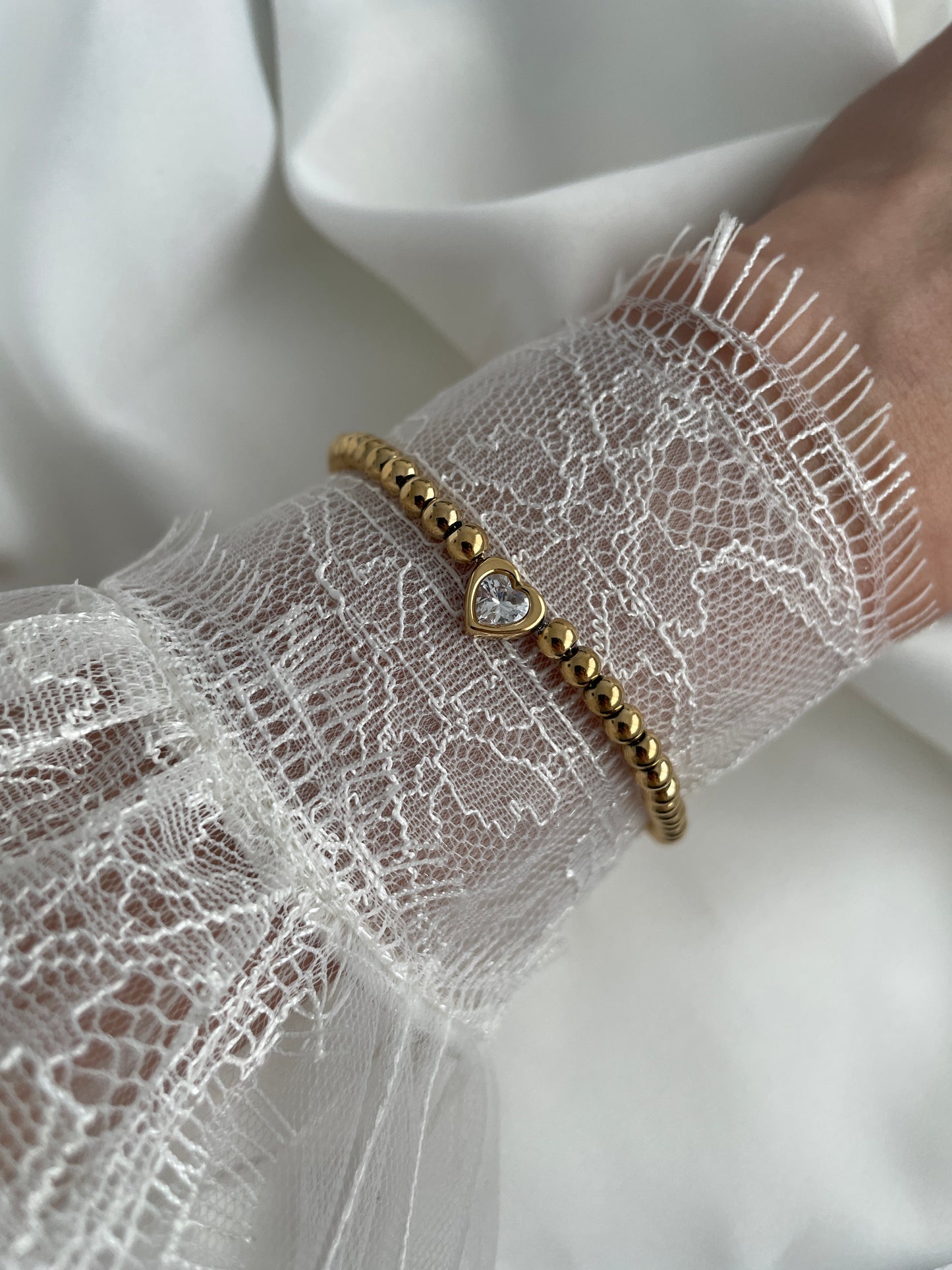 Lola Goldperlen-Herzarmband - 18K Vergoldeter Edelstahl