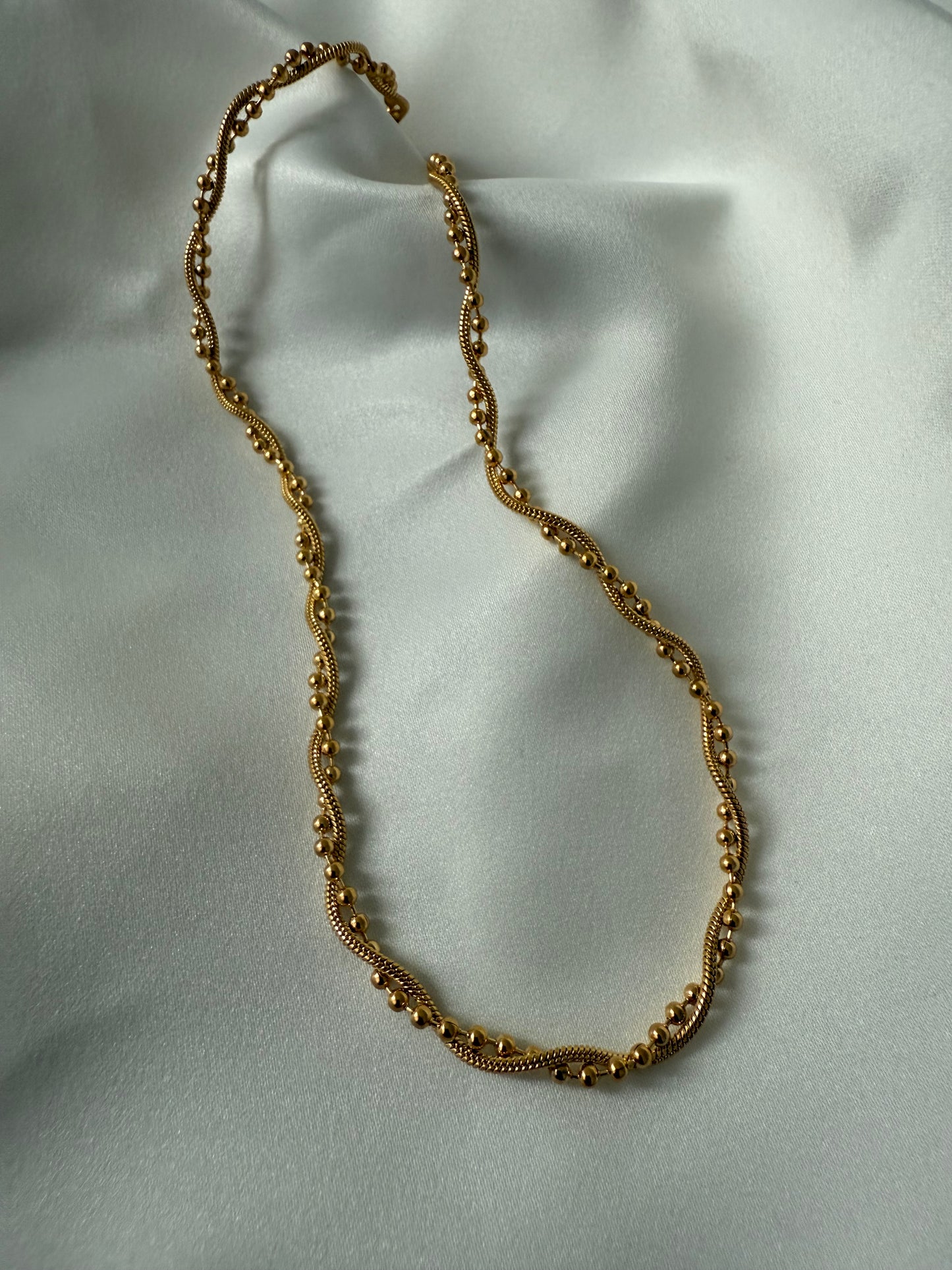 Ayla Gold Twisted Beaded Chain Necklace | Polished Stainless Steel Dainty and Elegant