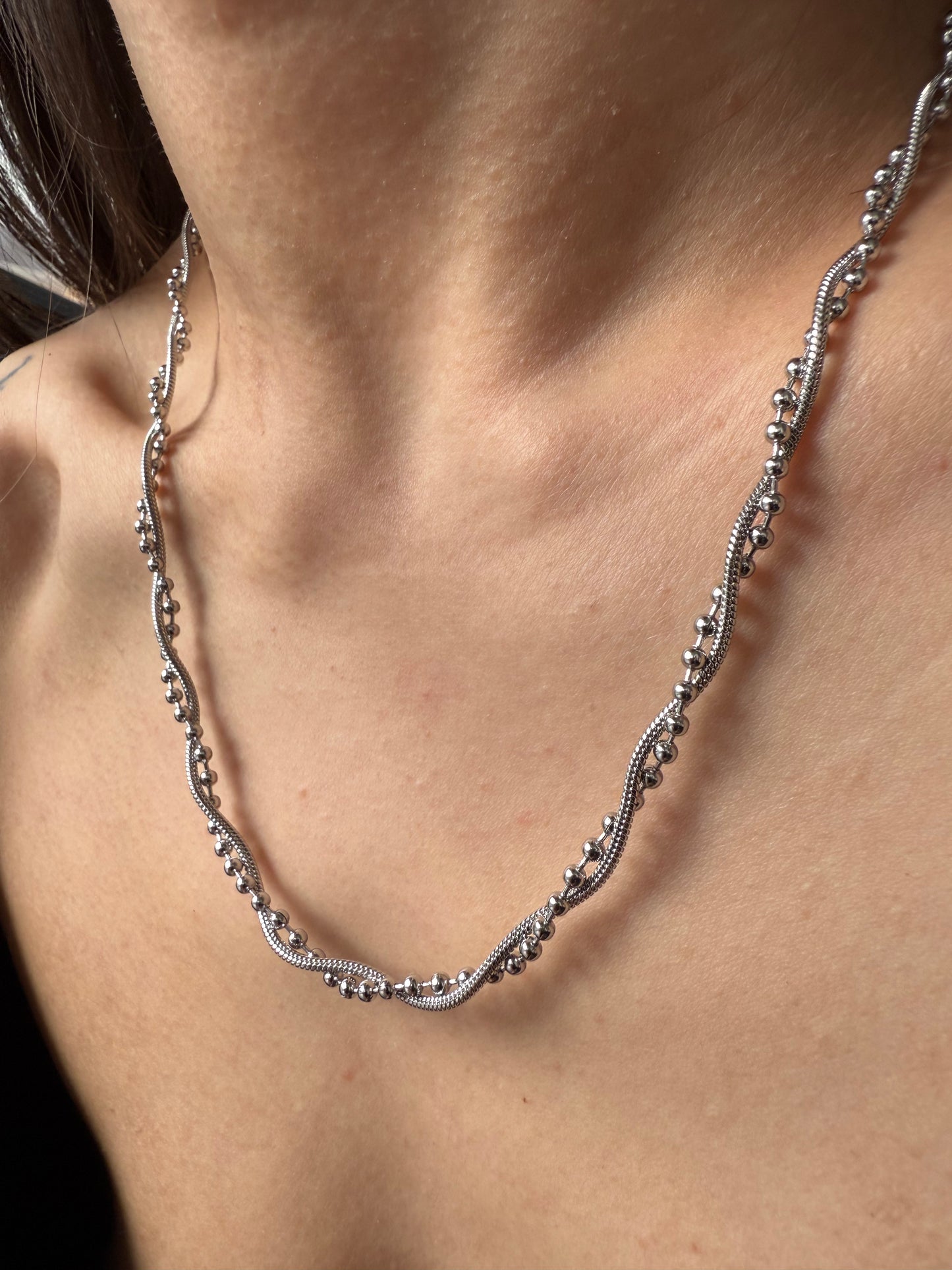 Ayla Gold Twisted Beaded Chain Necklace | Polished Stainless Steel Dainty and Elegant