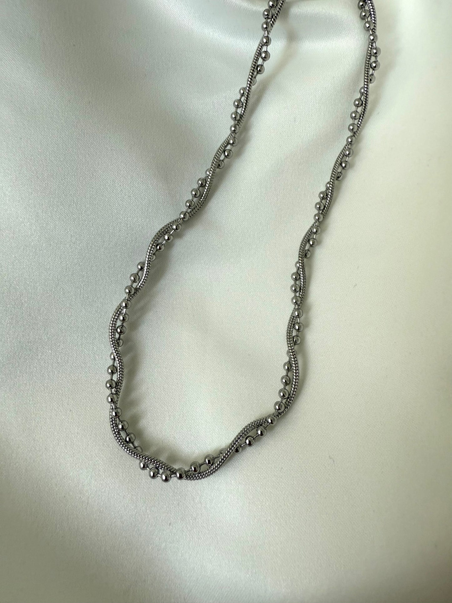 Ayla Gold Twisted Beaded Chain Necklace | Polished Stainless Steel Dainty and Elegant