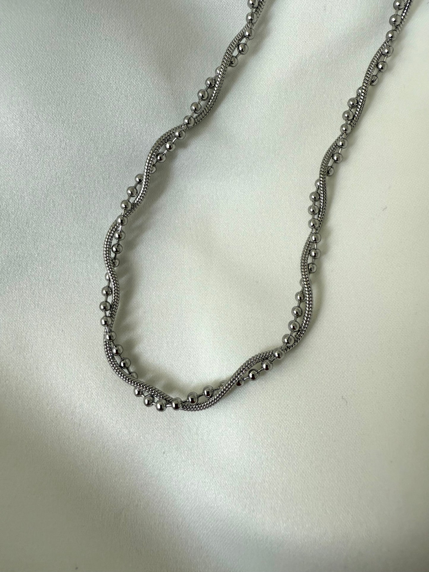 Ayla Gold Twisted Beaded Chain Necklace | Polished Stainless Steel Dainty and Elegant