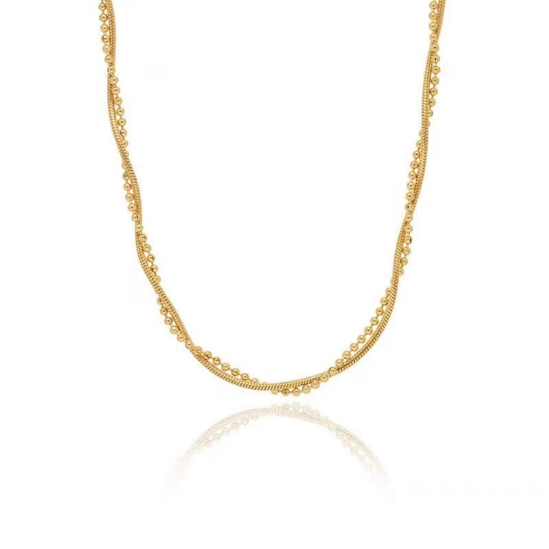 Ayla Gold Twisted Beaded Chain Necklace | Polished Stainless Steel Dainty and Elegant
