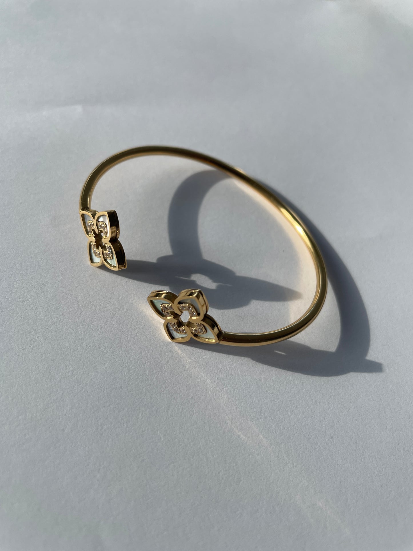 Stella 18K Gold Plated Bangle Bracelet with Iridescent Shell & Zirconia