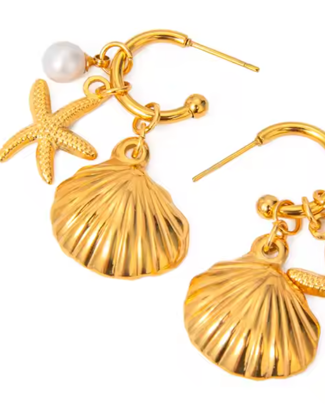 Shell see star pearl earrings