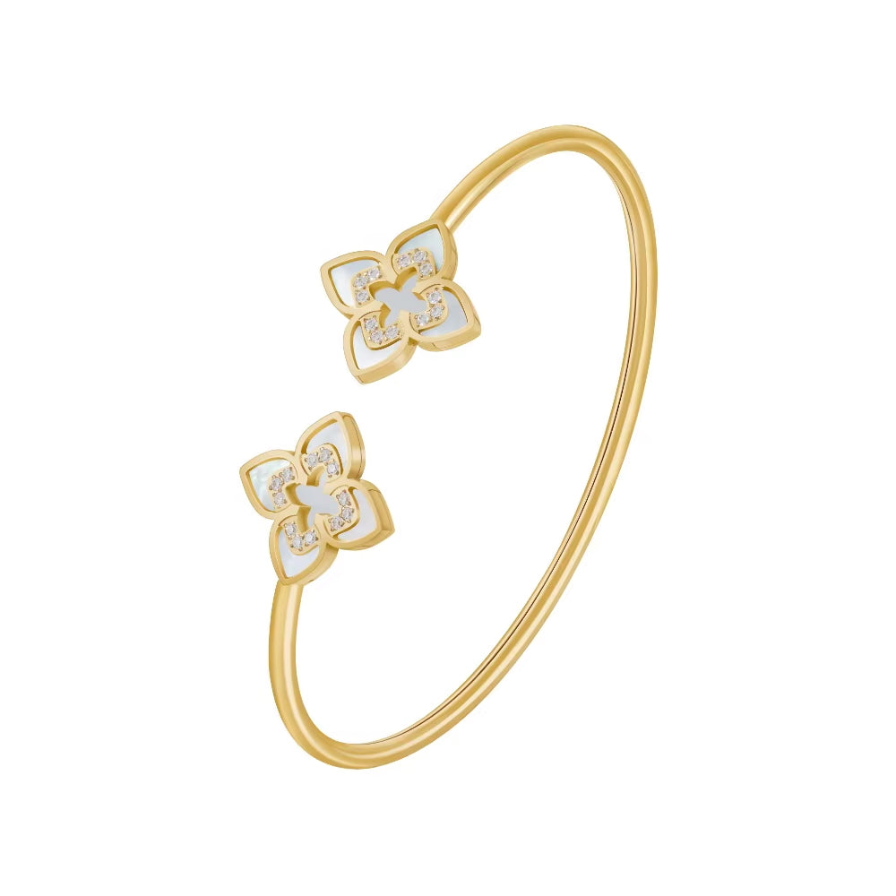 Stella 18K Gold Plated Bangle Bracelet with Iridescent Shell & Zirconia