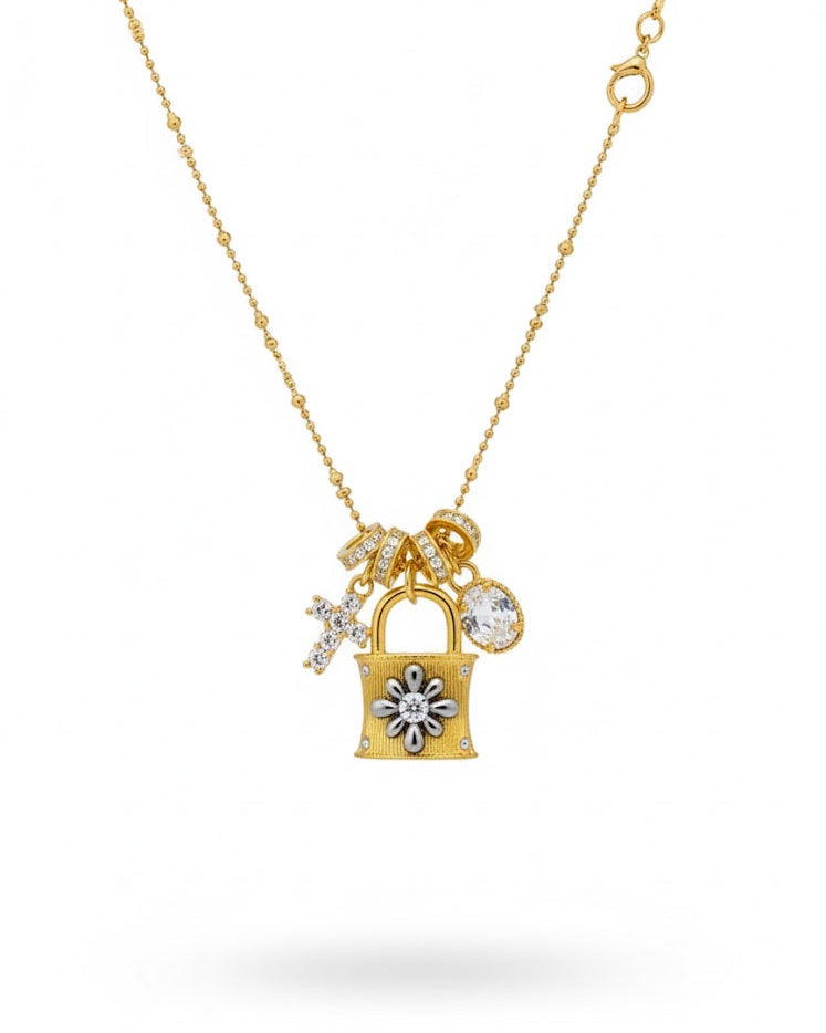 Vorhängeschloss Multi-Charm Layering Kette, Zarte Goldene Schloss-Kette, Minimalistischer Geschenke-Tipp für Frauen