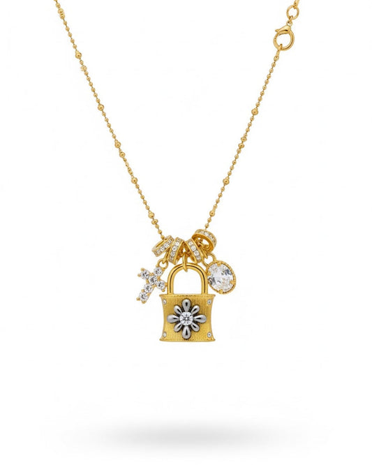 Vorhängeschloss Multi-Charm Layering Kette, Zarte Goldene Schloss-Kette, Minimalistischer Geschenke-Tipp für Frauen