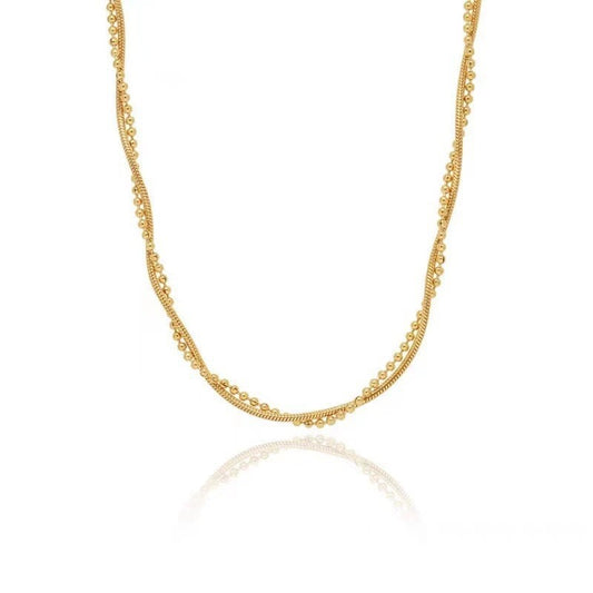 Ayla Gold Twisted Beaded Chain Necklace | Polished Stainless Steel Dainty and Elegant